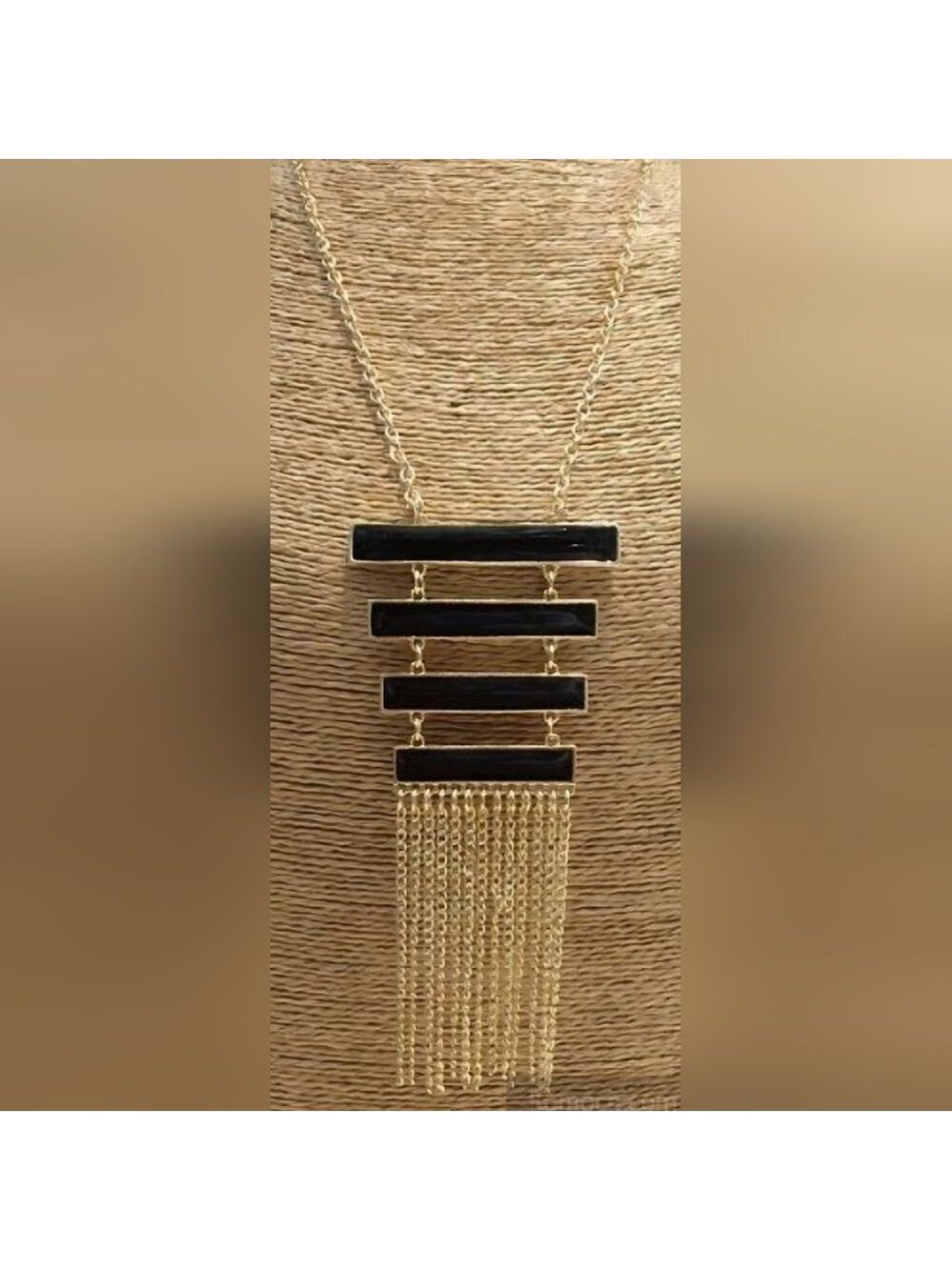 Elegant Black and Gold Necklace Long Necklace 20"+3"